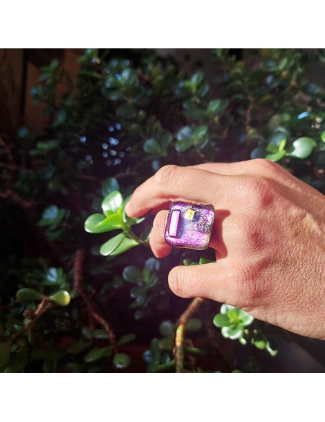 Bague Mil'Shake Fuschia artisanale en verre