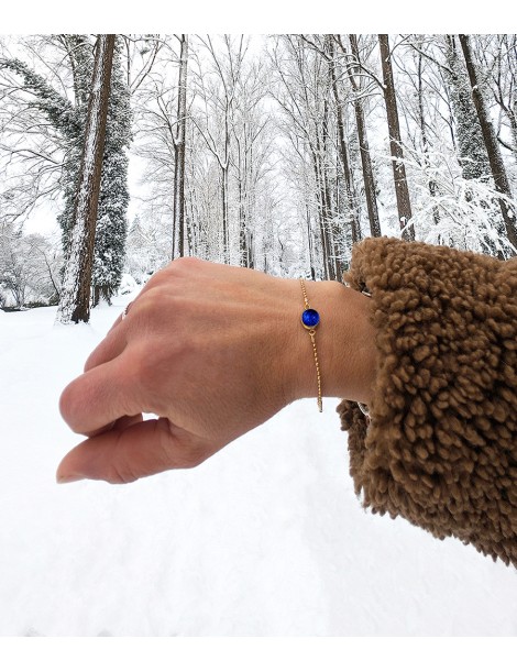 Bracelet Perles Coton 'Banquise' en verre et acier inoxydable doré